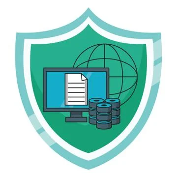 Computer with document and database Ilustración de archivo