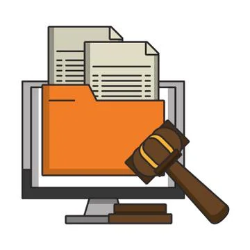 Computer with document and justice gavel symbol Stock Illustration