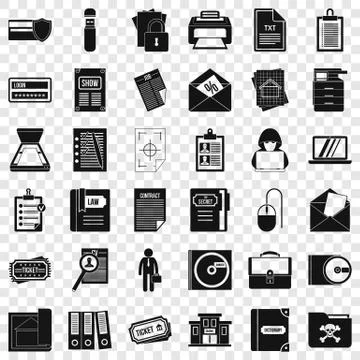 Computer document icons set, simple style Illustrazione stock