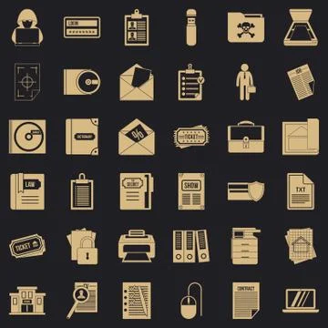 Computer document icons set, simple style Illustrazione stock