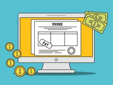 Computer document paper invoice payment icon. Vector graphic Stock Illustration