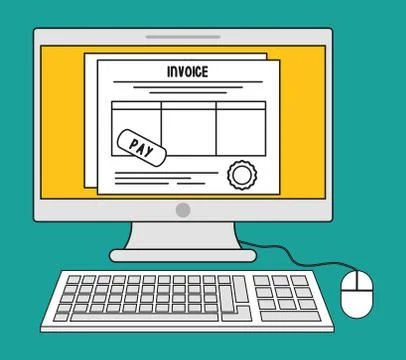 Computer document paper invoice payment icon. Vector graphic Stock Illustration