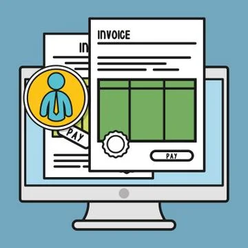 Computer document paper invoice payment icon. Vector graphic Ilustración de archivo