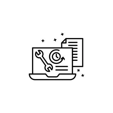 Computer document time icon. Simple line, outline vector of project management Stock Illustration