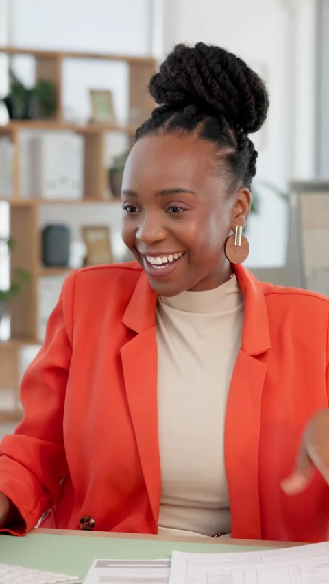 Computer, documents and check with business black woman in office for research, Stock Footage 324107184