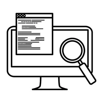 Computer with documents and magnifying glass Stock Illustration