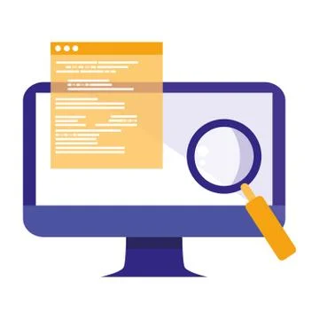 Computer with documents and magnifying glass 库存插图