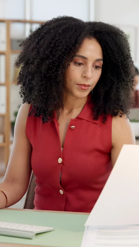 Computer, documents and reading with business woman in office for research, Stock Footage 324105753