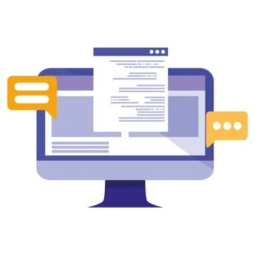 Computer with documents and speech bubble 库存插图