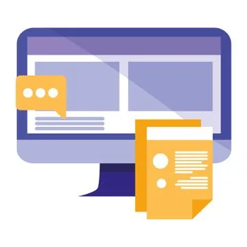 Computer with documents and speech bubble Stock Illustration