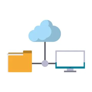 Computer with documents folder Illustrazione stock