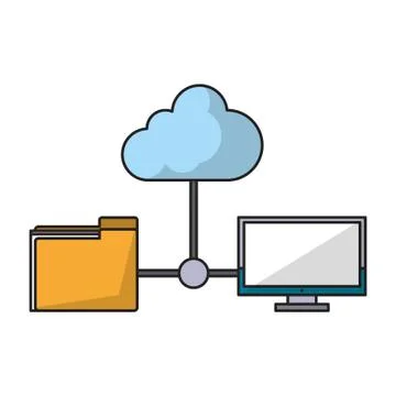 Computer with documents folder Illustrazione stock