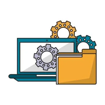 Computer with documents folder Illustrazione stock