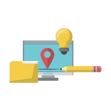 Computer with documents folder Stock Illustration