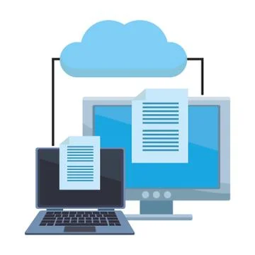 Computer with documents Stock Illustration