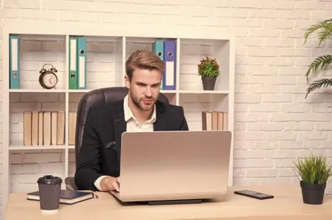 Computer does more. Computer specialist or tech. Handsome man work on computer Stock Photos