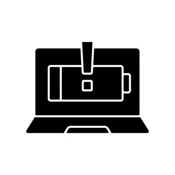Computer does not charge black glyph icon Stock Illustration