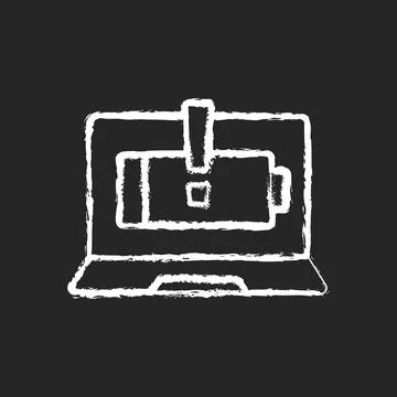 Computer does not charge chalk white icon on black background 스톡 일러스트