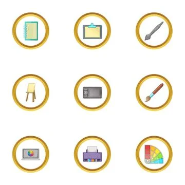 Computer drawing tool icons set, cartoon style Stock Illustration