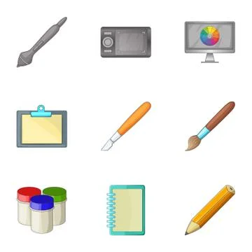 Computer drawing tools icons set, cartoon style Illustrazione stock