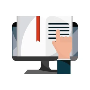 Computer ebook content study online education isolated icon shadow Stock Illustration