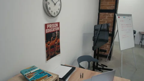 Computer Education Classroom in Prison with Motivational Posters on Walls Stock Footage 314053021