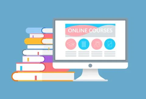 Computer with Educational Page and Books Vector Illustrazione stock