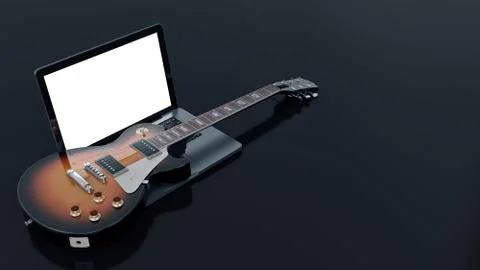 Computer with electric guitar Stock Illustration