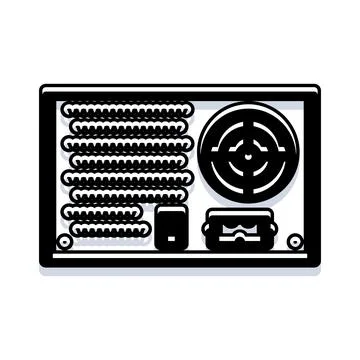 Computer electrical circuit board showing components and power supply unit Illustrazione stock
