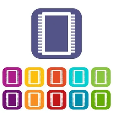 Computer electronic circuit board icons set flat Illustrazione stock