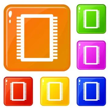 Computer electronic circuit board icons set color 스톡 일러스트