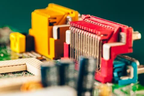 Computer electronic circuit board with processor close up 写真素材