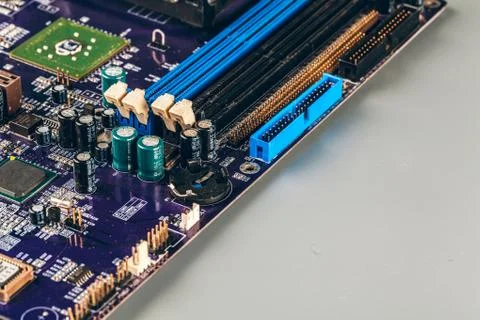 Computer electronic circuit board with processor close up Stock Photos