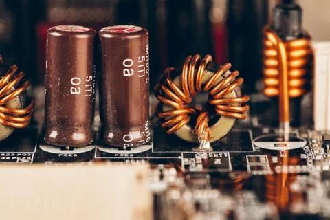 Computer electronic circuit board with processor close up Foto stock