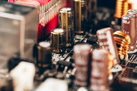 Computer electronic circuit board with processor close up 库存照片