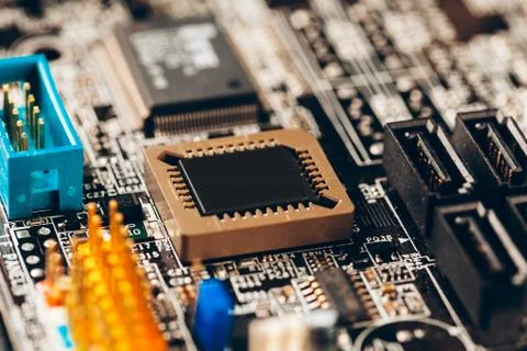 Computer electronic circuit board with processor close up 写真素材