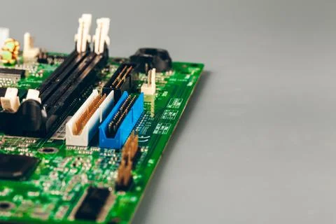 Computer electronic circuit board with processor close up Stock Photos