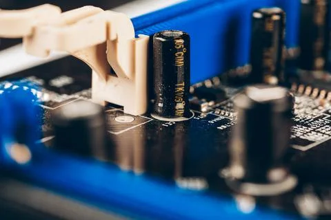 Computer electronic circuit board with processor close up Stock Photos