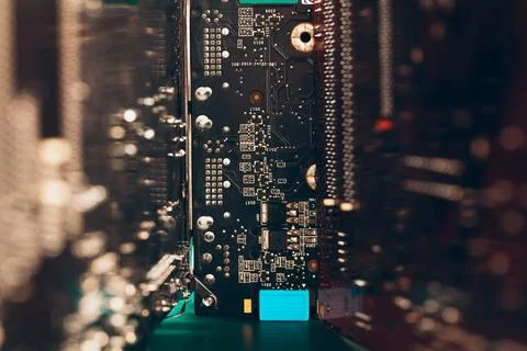 Computer electronic circuit board with processor close up Stock Photos