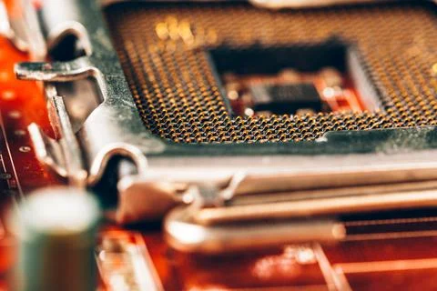 Computer electronic circuit board with processor close up 写真素材