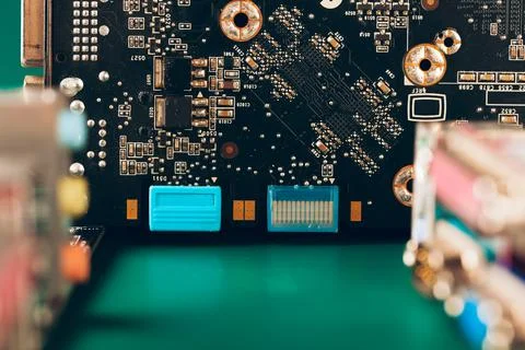 Computer electronic circuit board with processor close up Foto stock