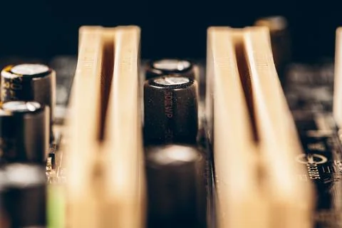 Computer electronic circuit board with processor close up 库存照片