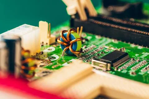 Computer electronic circuit board with processor close up 写真素材