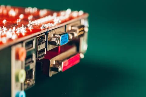 Computer electronic circuit board with processor close up 写真素材