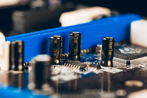 Computer electronic circuit board with processor close up 写真素材