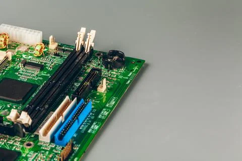 Computer electronic circuit board with processor close up Stock Photos