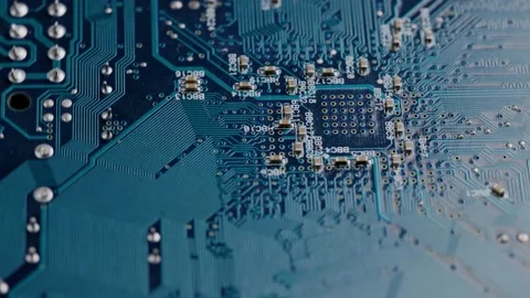 Computer electronic circuit board with radial conductor tracks and SMD Stock-Footage 163557090