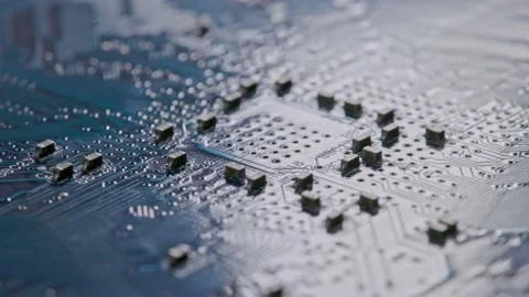 Computer electronic circuit board with radial conductor tracks and SMD Stock-Footage 163653785