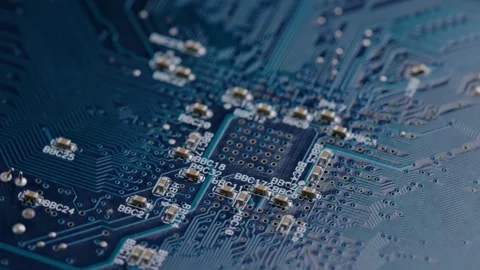 Computer electronic circuit board with radial conductor tracks and SMD Stock-Footage 163835103