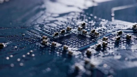 Computer electronic circuit board with radial conductor tracks and SMD Stock-Footage 163977624